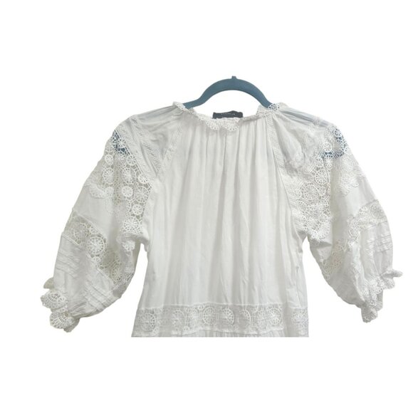 En Saison White Eyelet Midi Dress XS Boho Lace Peasant Summer Cottagecore Flowy - Picture 6 of 12